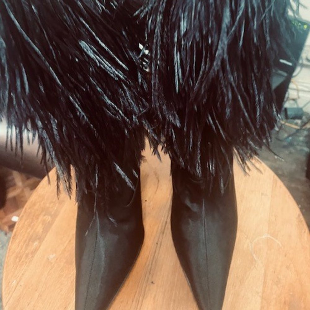 Fur feather satin boots